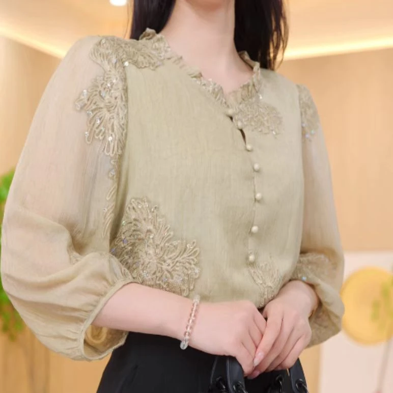 清仓现货2025新款七分袖新中式国风设计感气质小衫