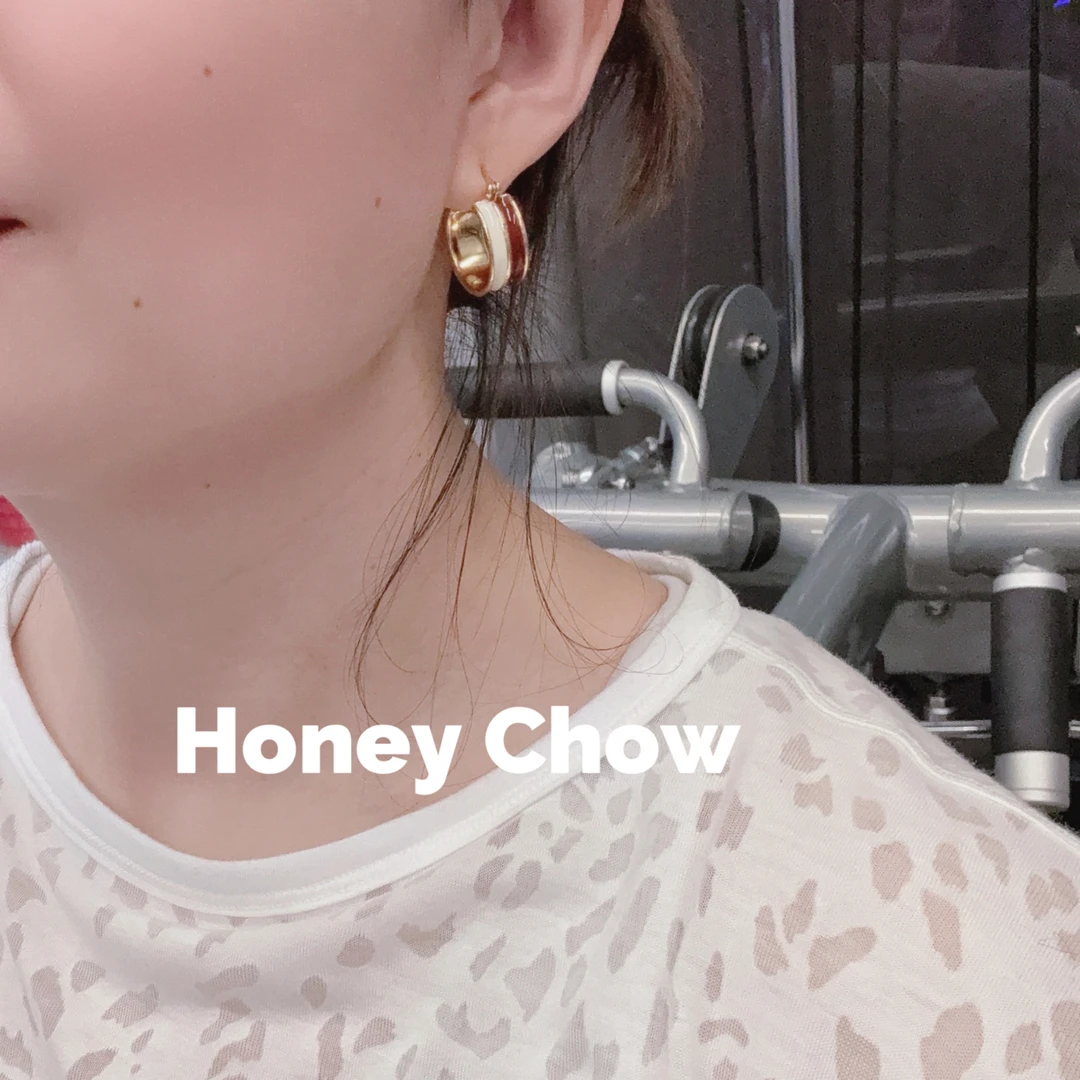 铜合金耳饰 甜蜜粥｜红白滴油拼色韩版女耳环金色简约经典百搭轻奢