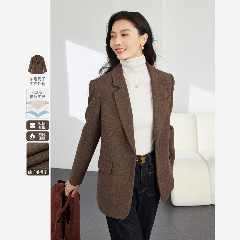 梵希蔓夹棉加厚西装外套女秋冬高级感含羊毛呢子西服M9270