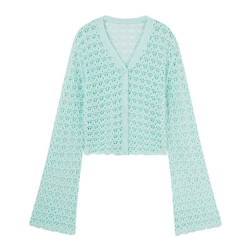 【小余专属】秋水伊人气质V领镂空针织开衫2024年夏季新款女装甜
