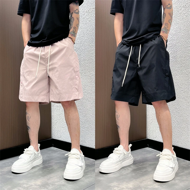 夏季薄款纯色速干简约百搭休闲短裤潮流宽松直筒沙滩裤运动五分裤