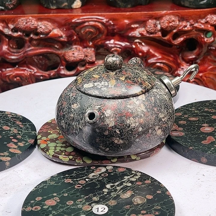 安山玉茶壶茶杯摆件