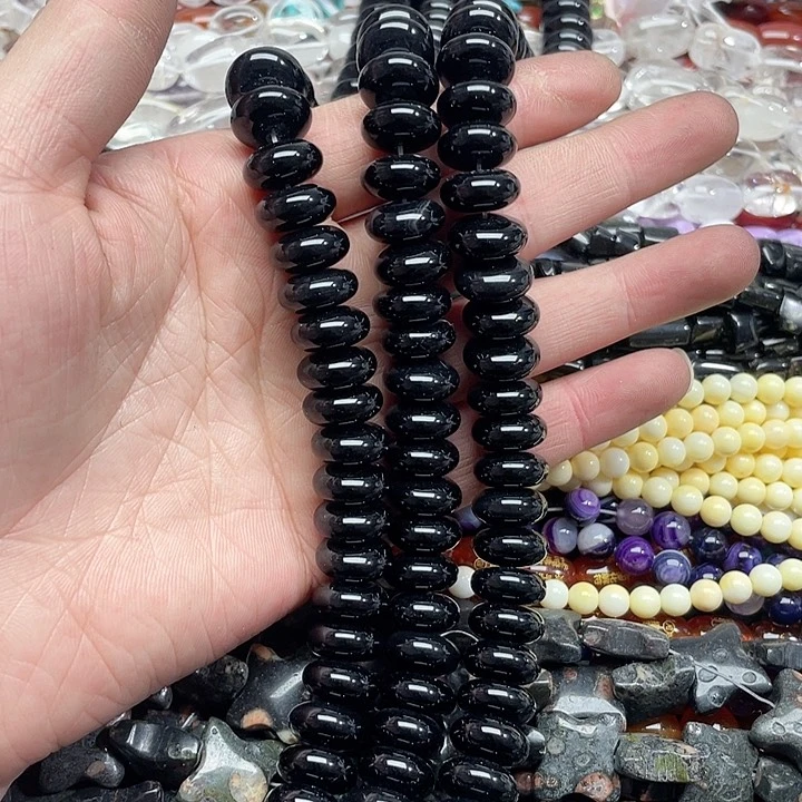 玛瑙/玉髓珠宝半成品未镶嵌一条14mm黑玛瑙算盘