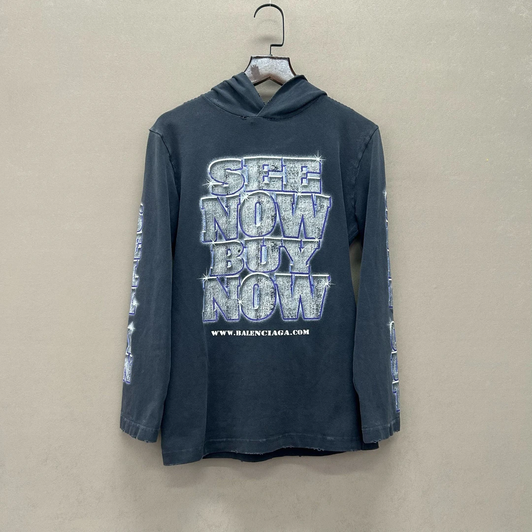 99新 Balenciaga/巴黎世家 钻石字母印花连帽卫衣 M码 ys000298