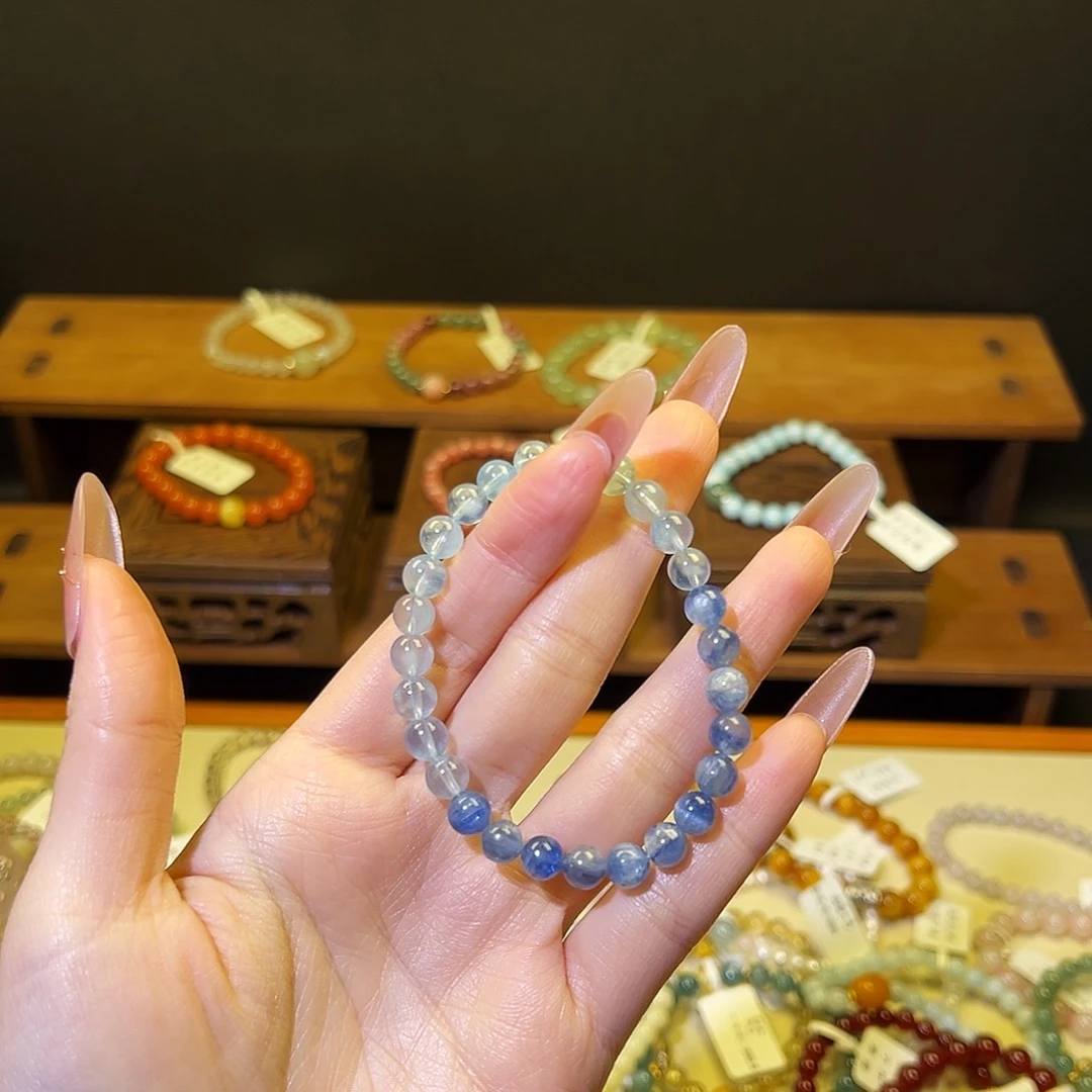 水晶手链银S925镶嵌海蓝蓝晶