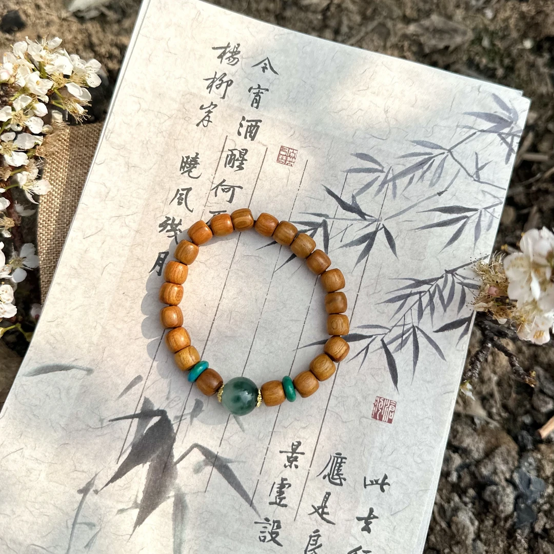 非金属木质手链 天然木质手串文玩手链新中式大气简约女款单圈