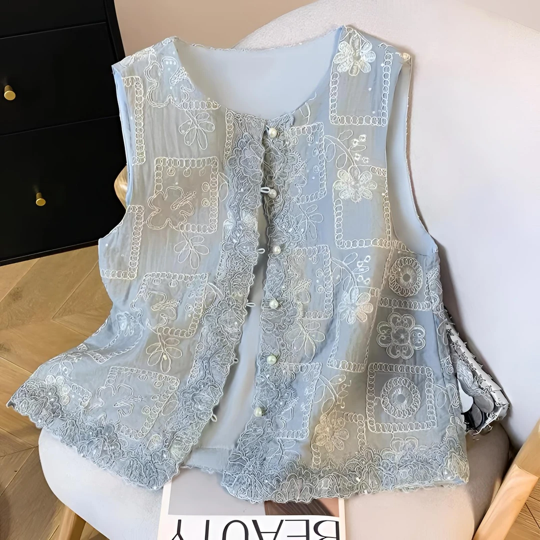 新中式国风马甲外套女2025春夏新款奢华蕾丝花边无袖坎肩上衣7781