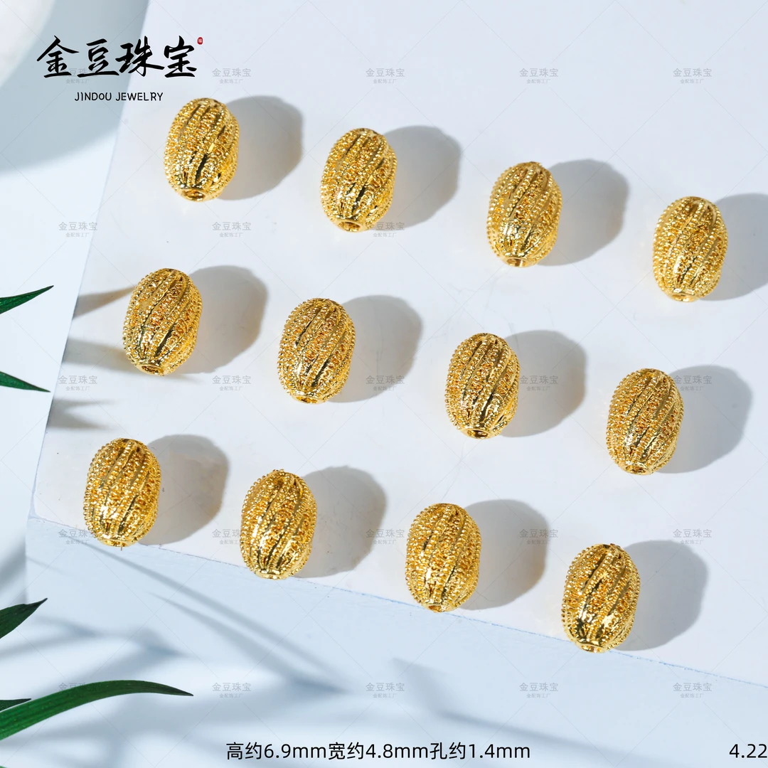 【金豆工厂】18K金7mm五条经扭扭珠瓜珠桶珠金管隔珠（厚5D金）F
