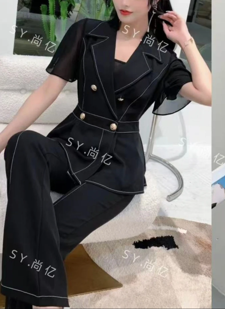 8667-A4-10-3新款夏季时尚气质洋气套装喇叭裤时尚洋气气质两件套