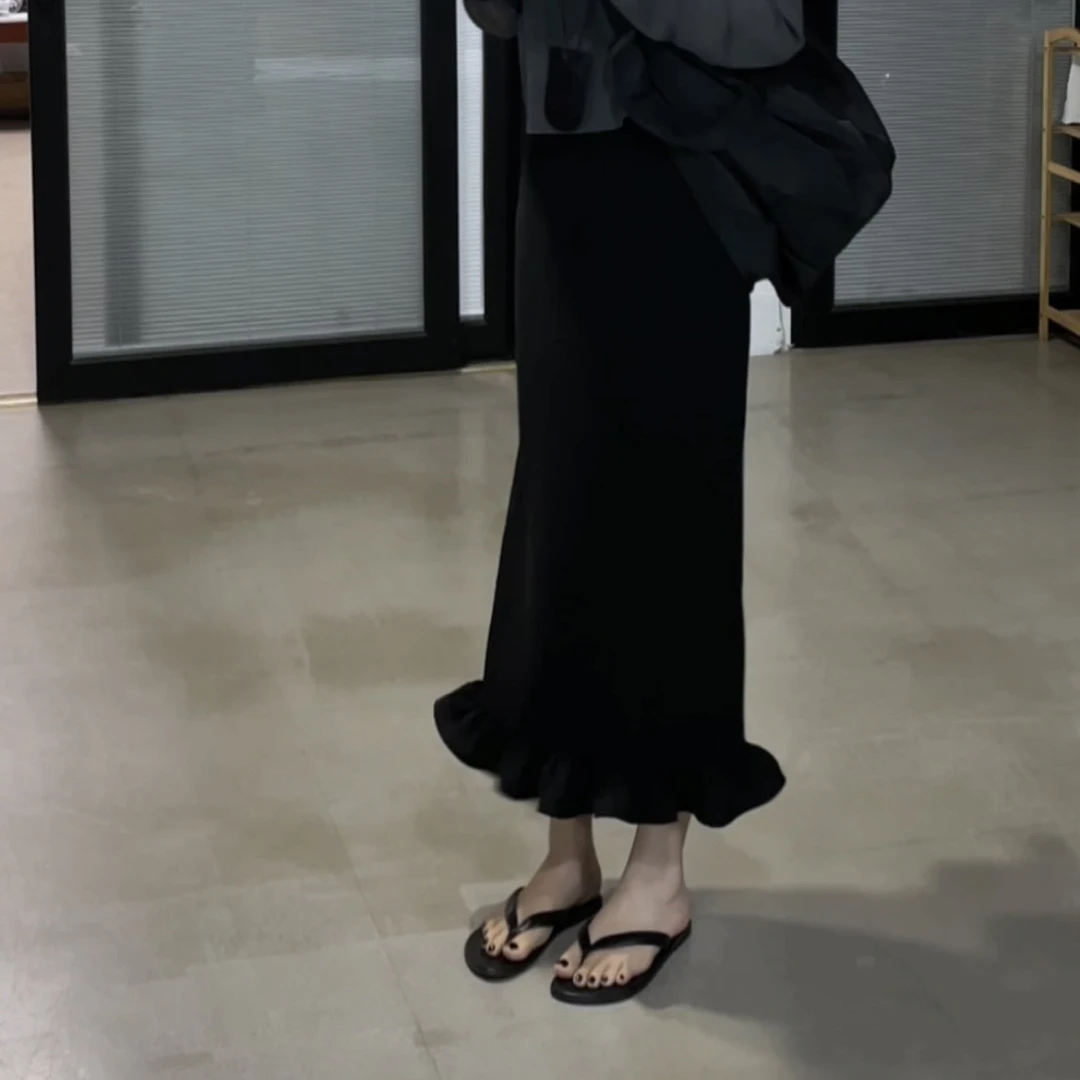 垂感超绝的鱼尾裙背面开衩有拉链松紧腰  406201