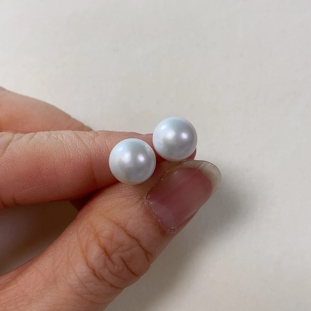 淡水珍珠耳饰银S925镶嵌邹*微瑕9-10mm