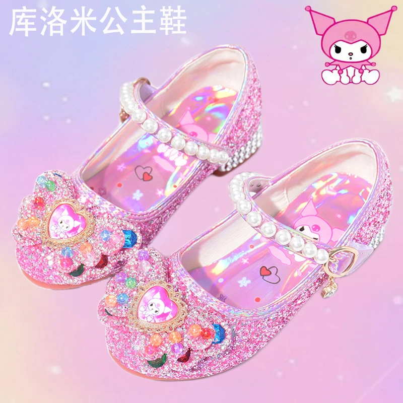 库洛米童鞋女童高跟鞋公主水晶鞋爆款时尚珍珠儿童小皮鞋宝宝单鞋