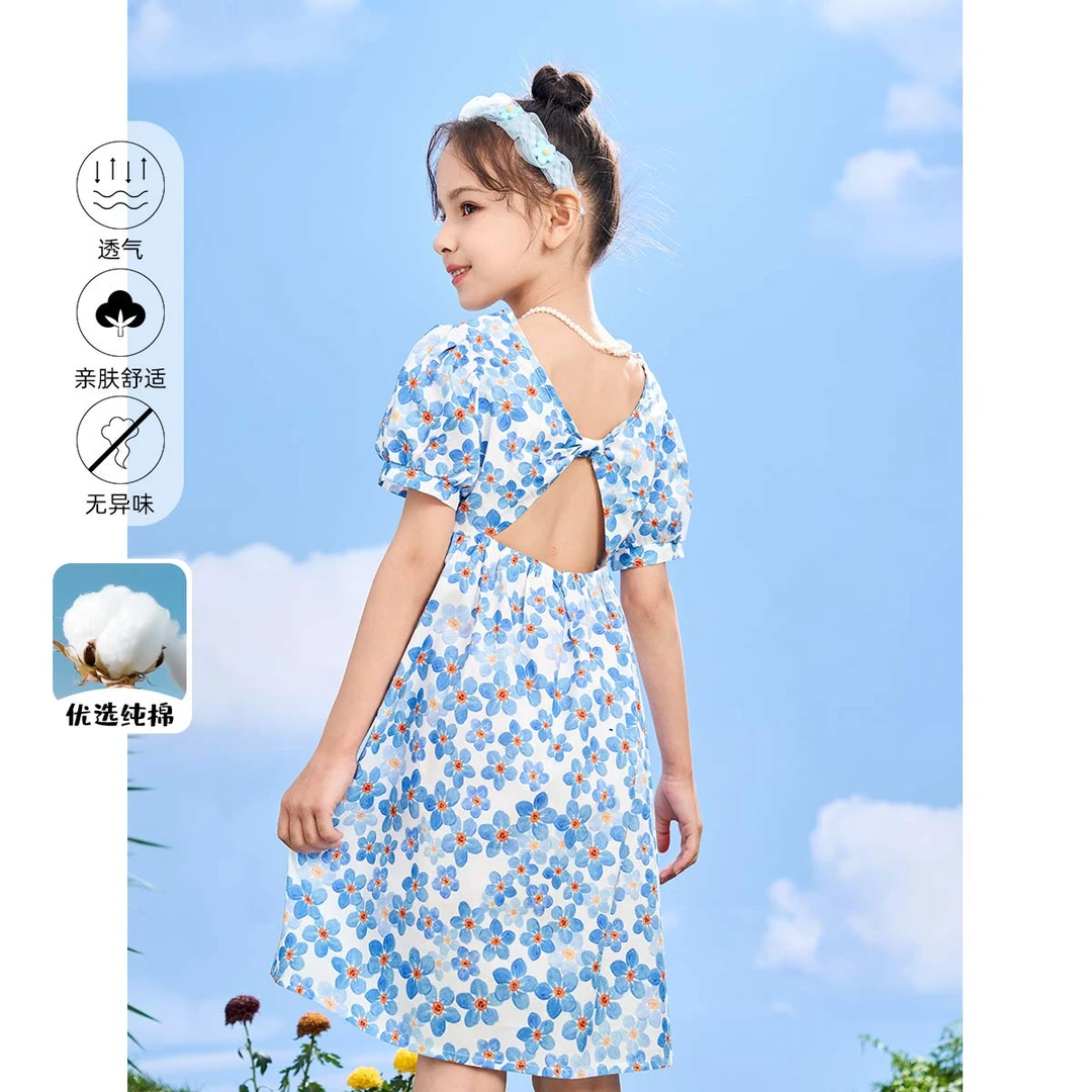 【精选福利款】法式碎花露背连衣裙女童夏季纯棉透气连衣裙潮24
