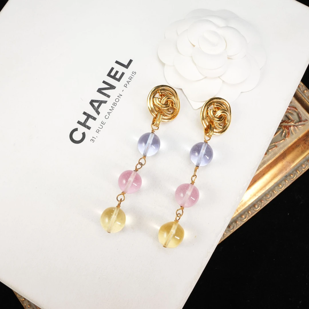 95新 Chanel/香奈儿 柚礼中古/香奈儿马卡龙扫肩琉璃耳夹lz509251