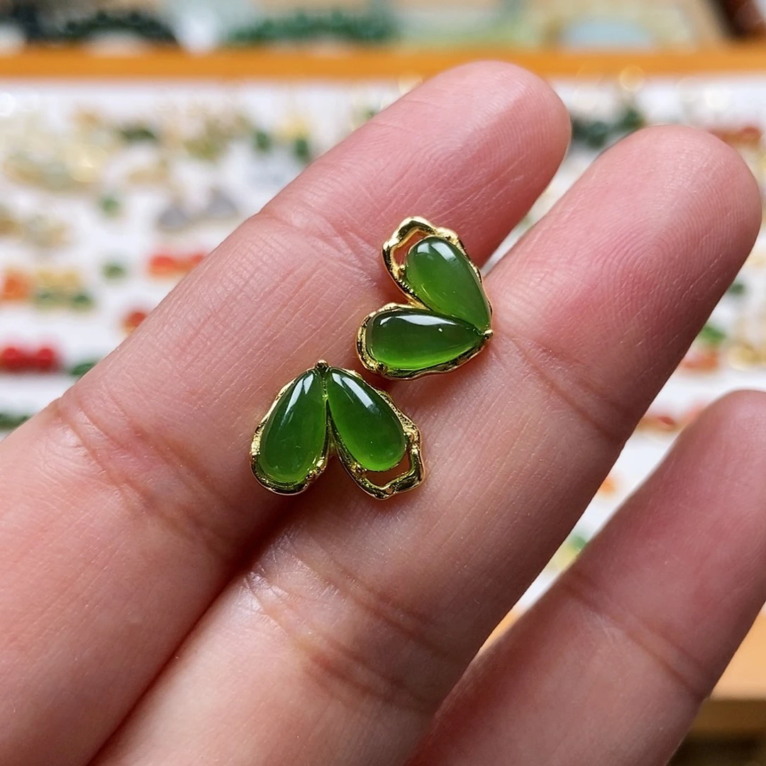 和田玉耳饰银S925镶嵌