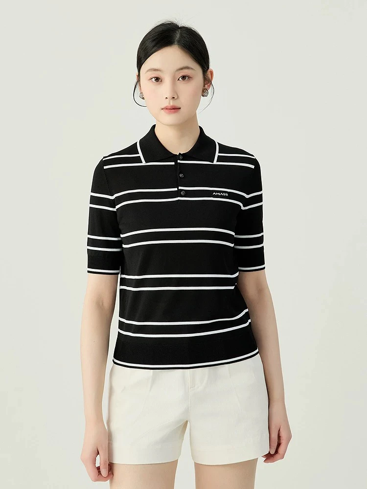 【官方正品】日常舒适撞色线条翻领polo针织衫538009