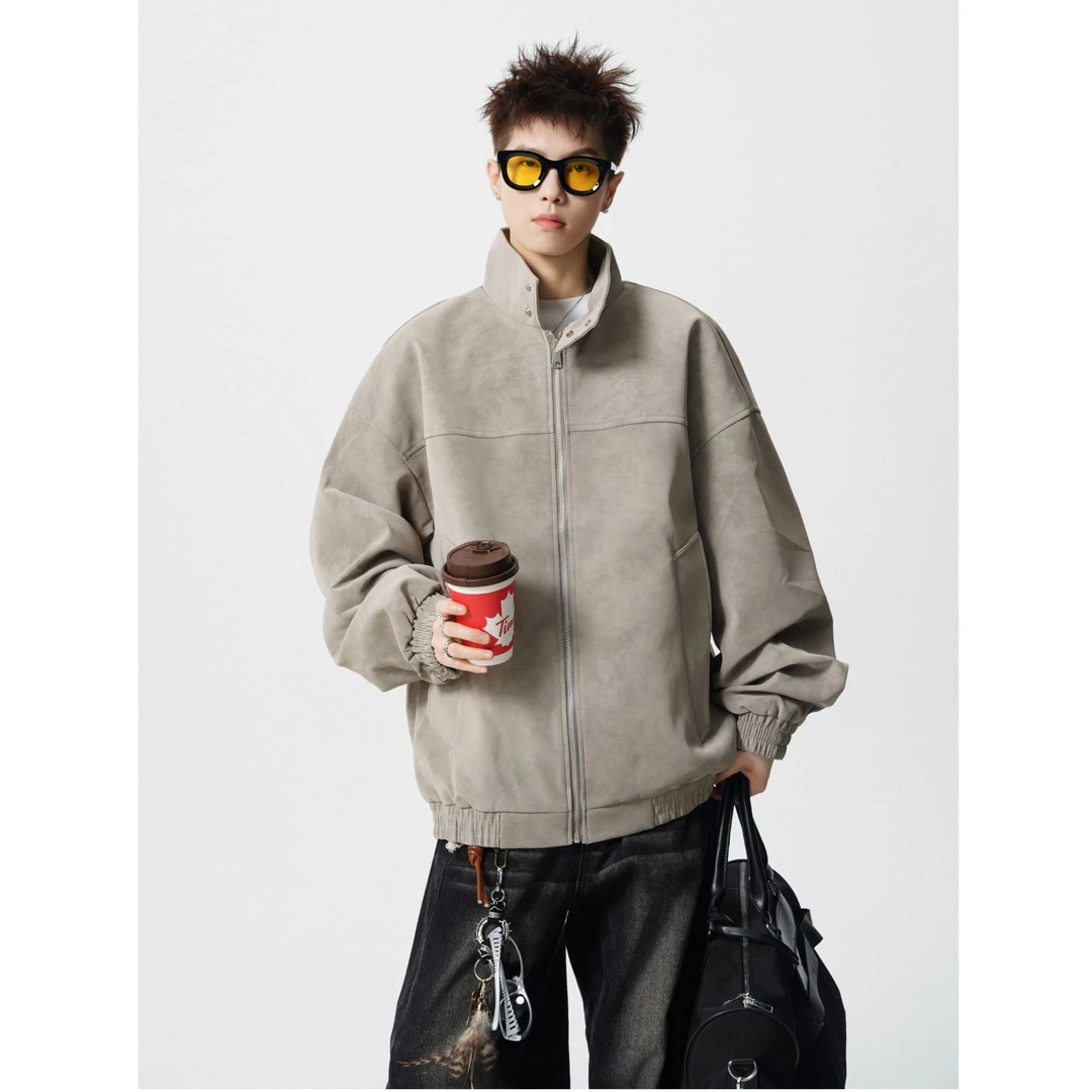 重磅雾面扎染加绒加厚夹克男士秋冬美式哈灵顿情侣棉服外套棉衣