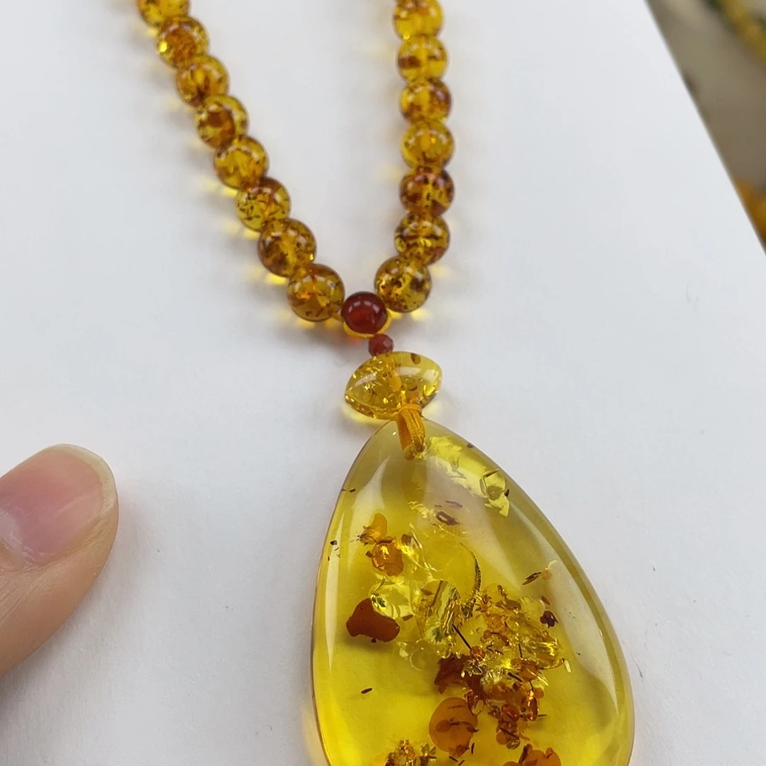 琥珀（花珀）未镶嵌珠宝奇石15.7克毛衣链