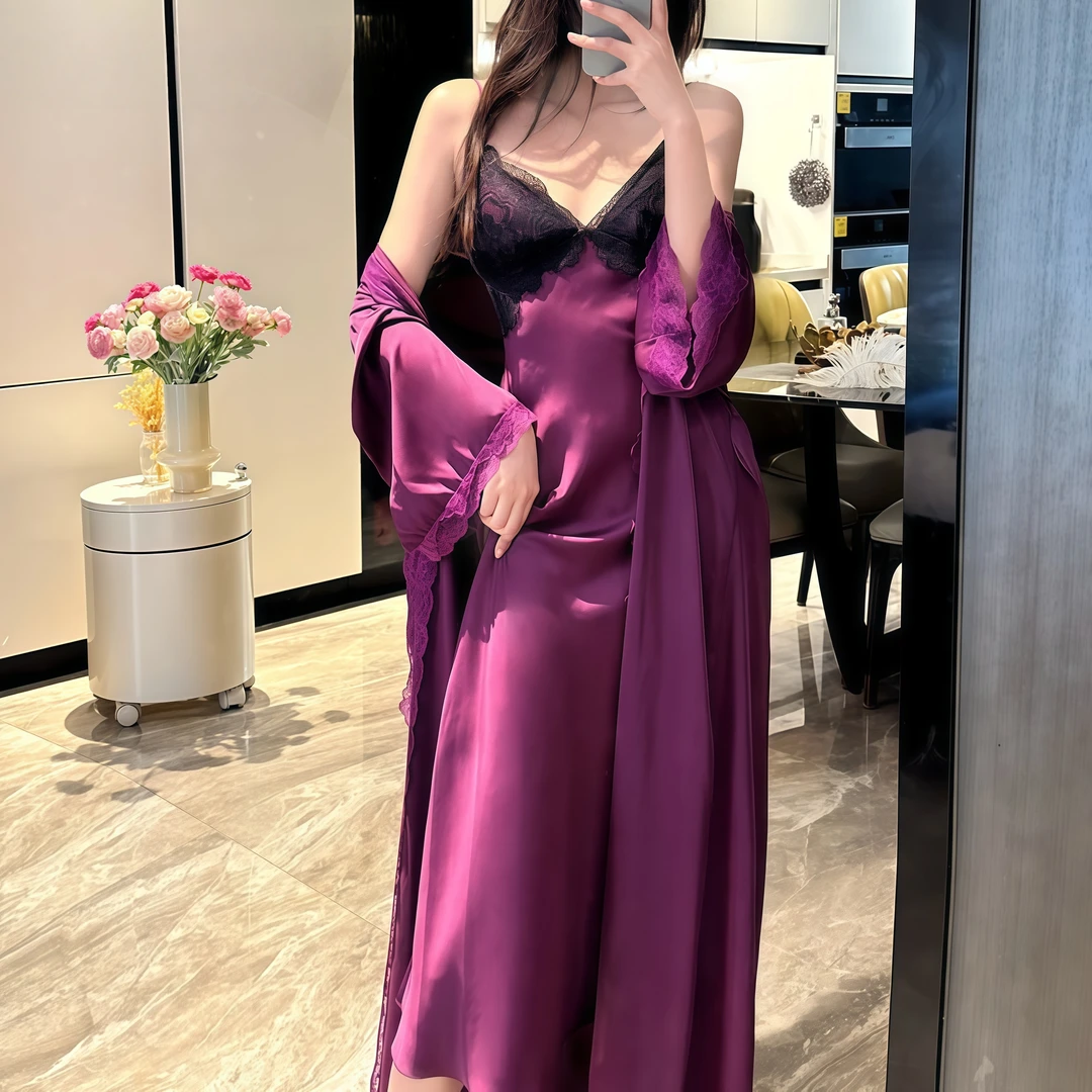 【紫罗兰之吻】长裙睡袍性感纯欲风吊带法式蕾丝收腰显瘦外穿睡裙女