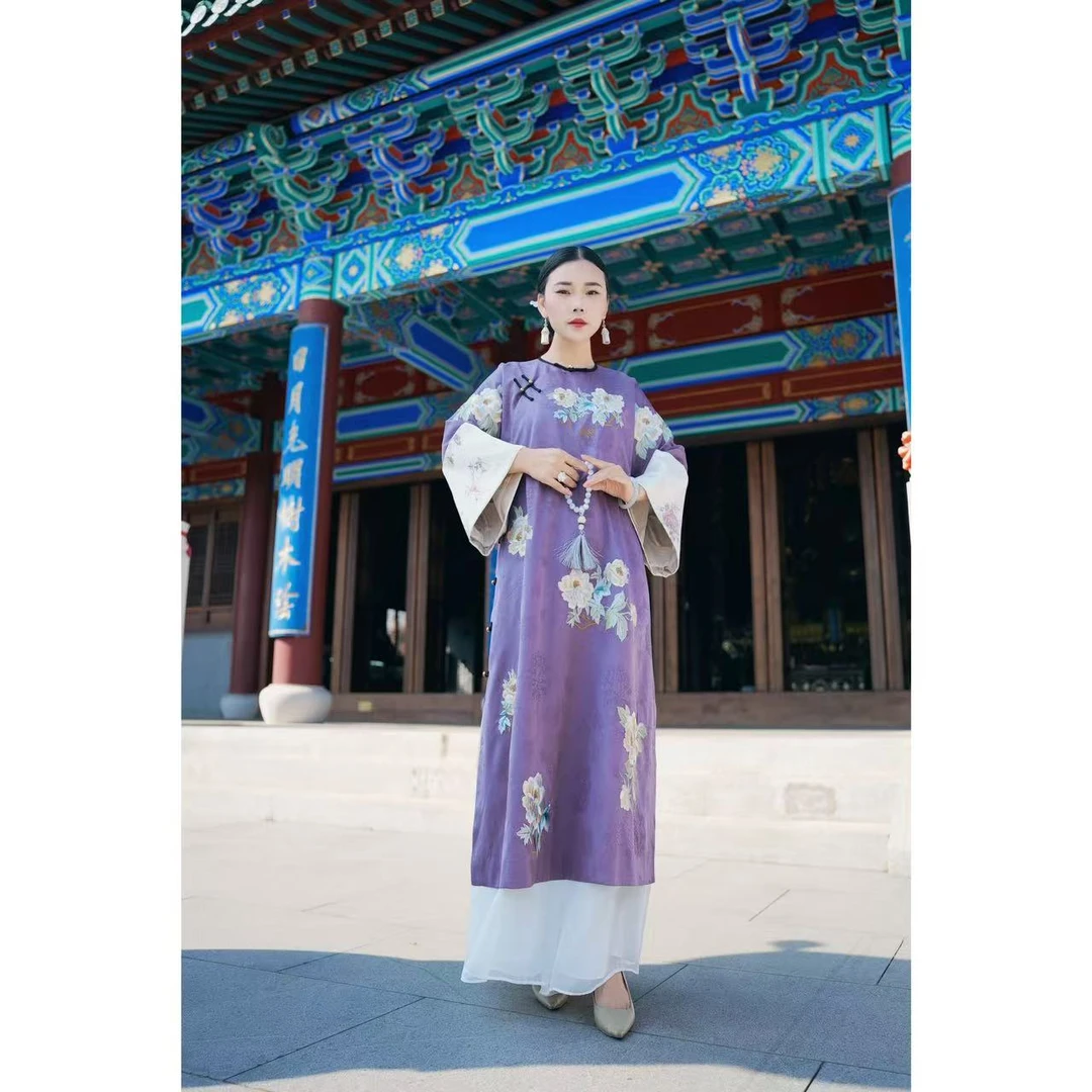 临风｜新中式国风长款桑蚕丝外套  禅花