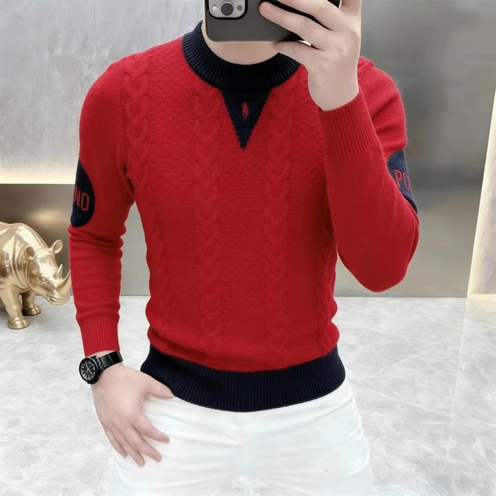 欧货轻奢毛衣男士秋冬新款时尚撞色针织衫百搭潮流帅男休闲打底衫
