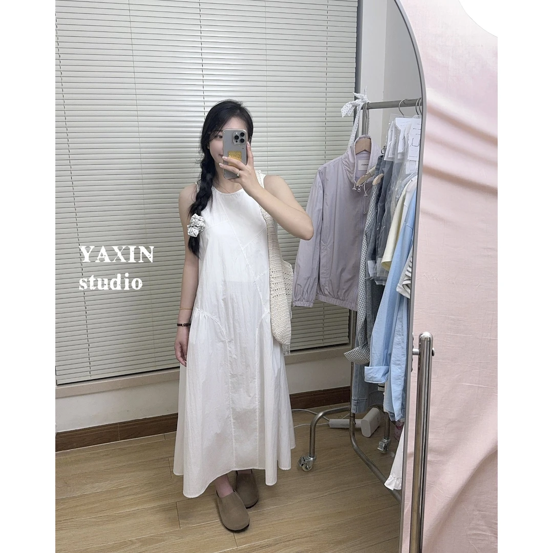 YAXIN/‘奶酪’春夏新款ins风小众设计感韩版chic几何拼接连衣裙