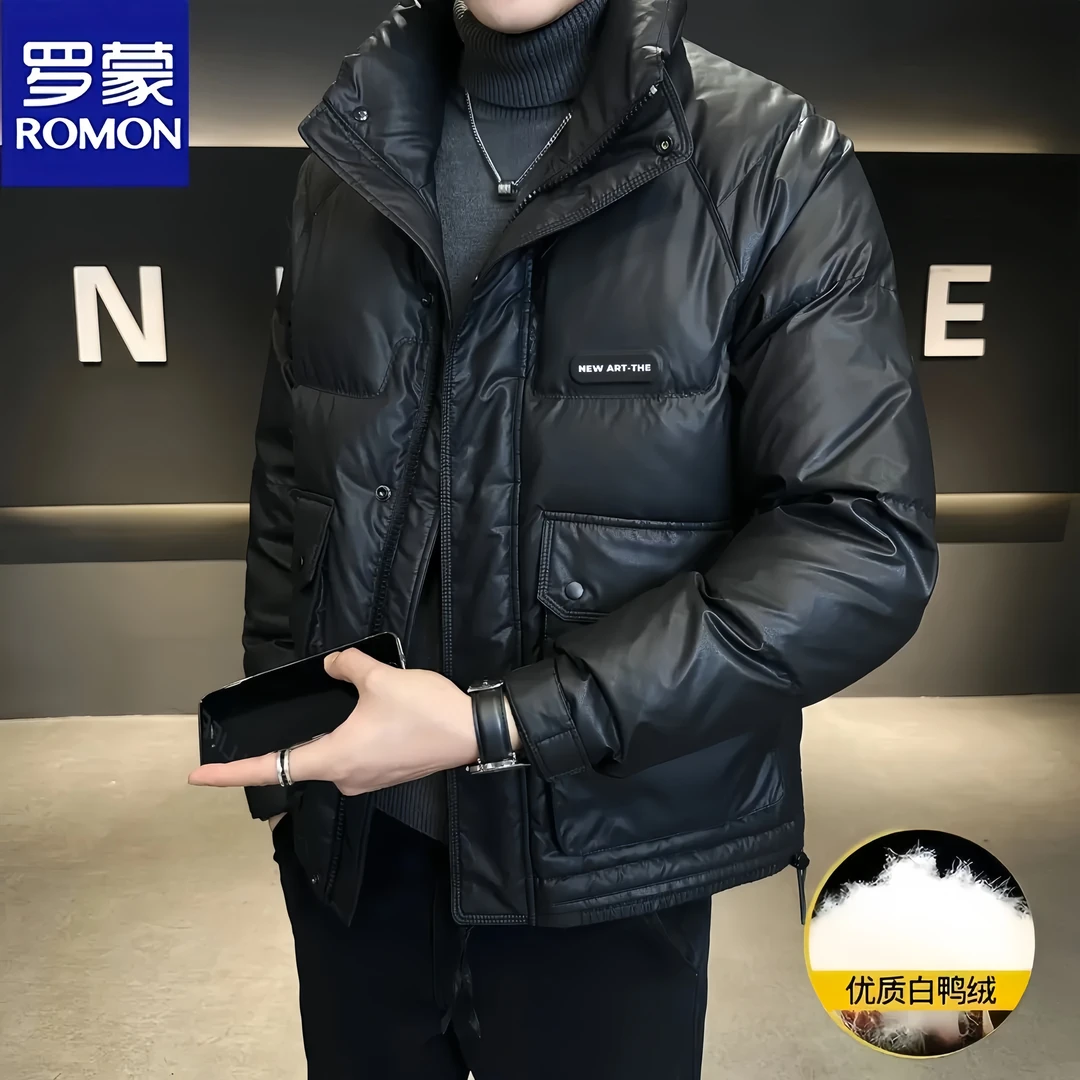 Romon/罗蒙皮羽绒服男士冬季新款休闲时尚韩版帅气商务保暖外套潮