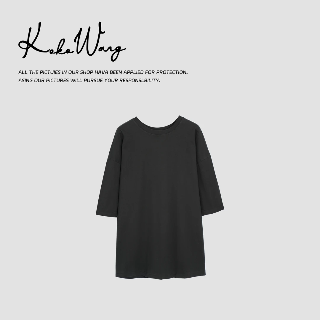 KOKOWANG 简约气质款黑色休闲百搭中袖圆领T恤  412444L29T41