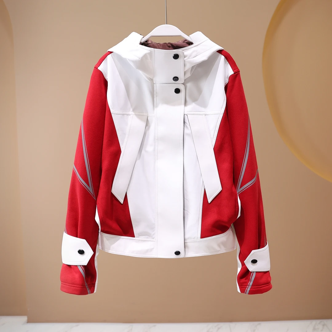 【子秋女装】休闲户外旅行版红白冲锋衣潮流气质感工装外套5068