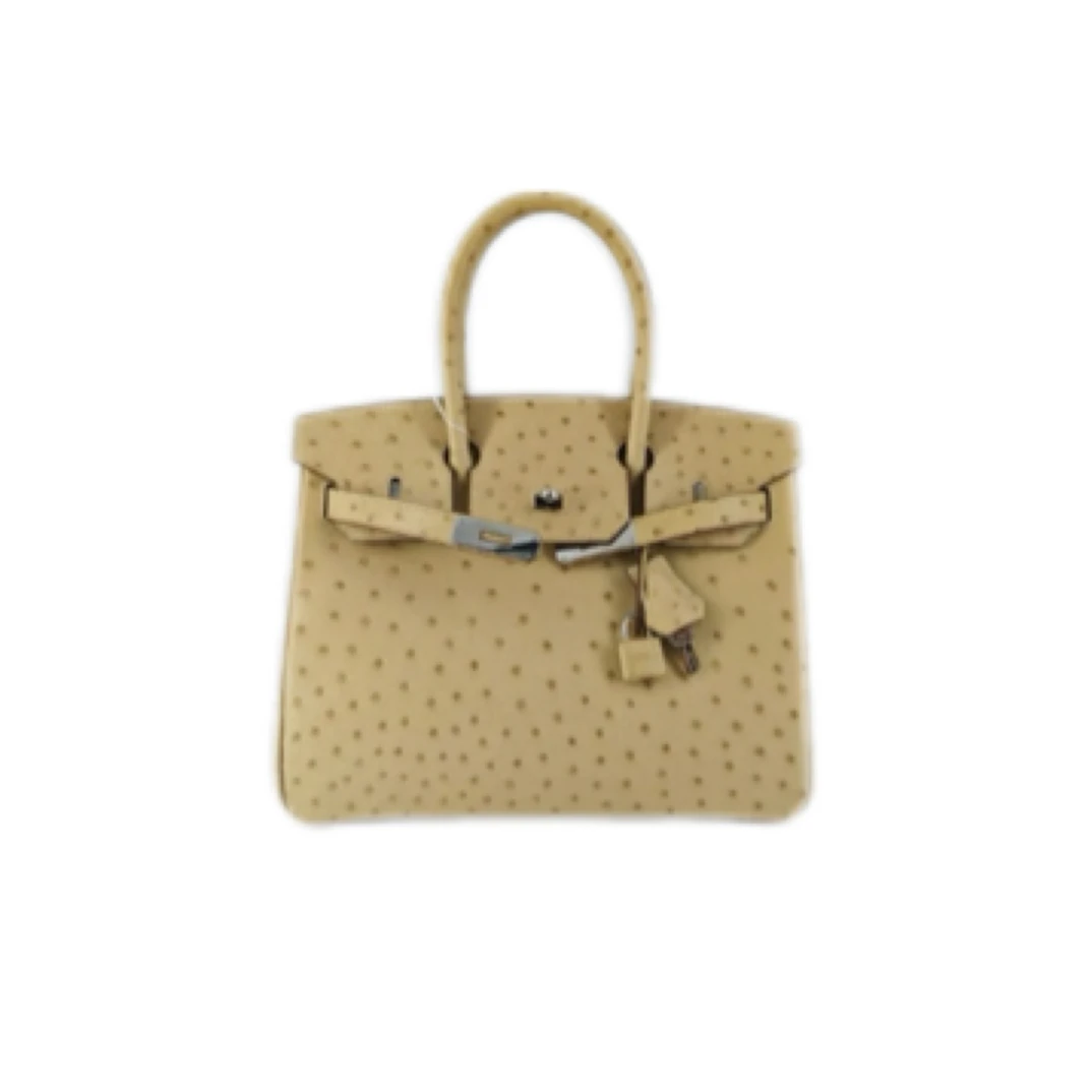 99新 Hermes/爱马仕 Birkin30 框P 羊毛白 银扣鸵鸟皮/JW1315