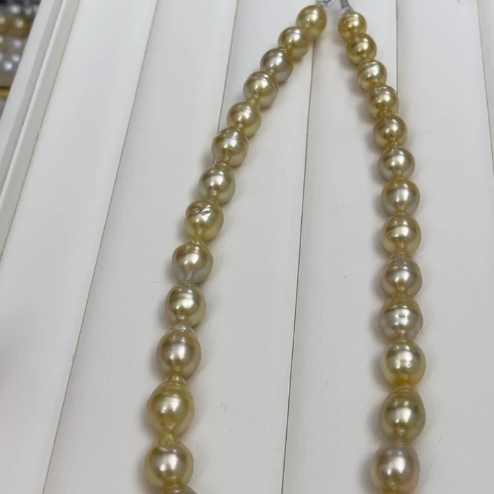 海水珍珠颈饰银S925镶嵌金珠项链9-12mm