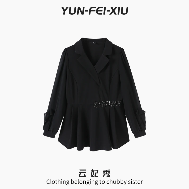 云妃秀大码女装衬衫时尚休闲胖妹妹显瘦宽松减龄遮肉上衣秋季6301