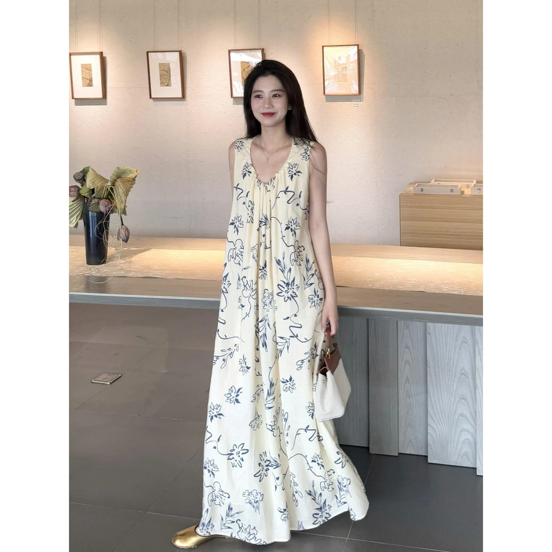 韩系温柔国风印花吊带睡裙女夏季新款家居服睡衣背心连衣裙可外穿