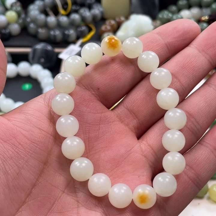 和田玉未镶嵌手串新疆山流水卡10柔光