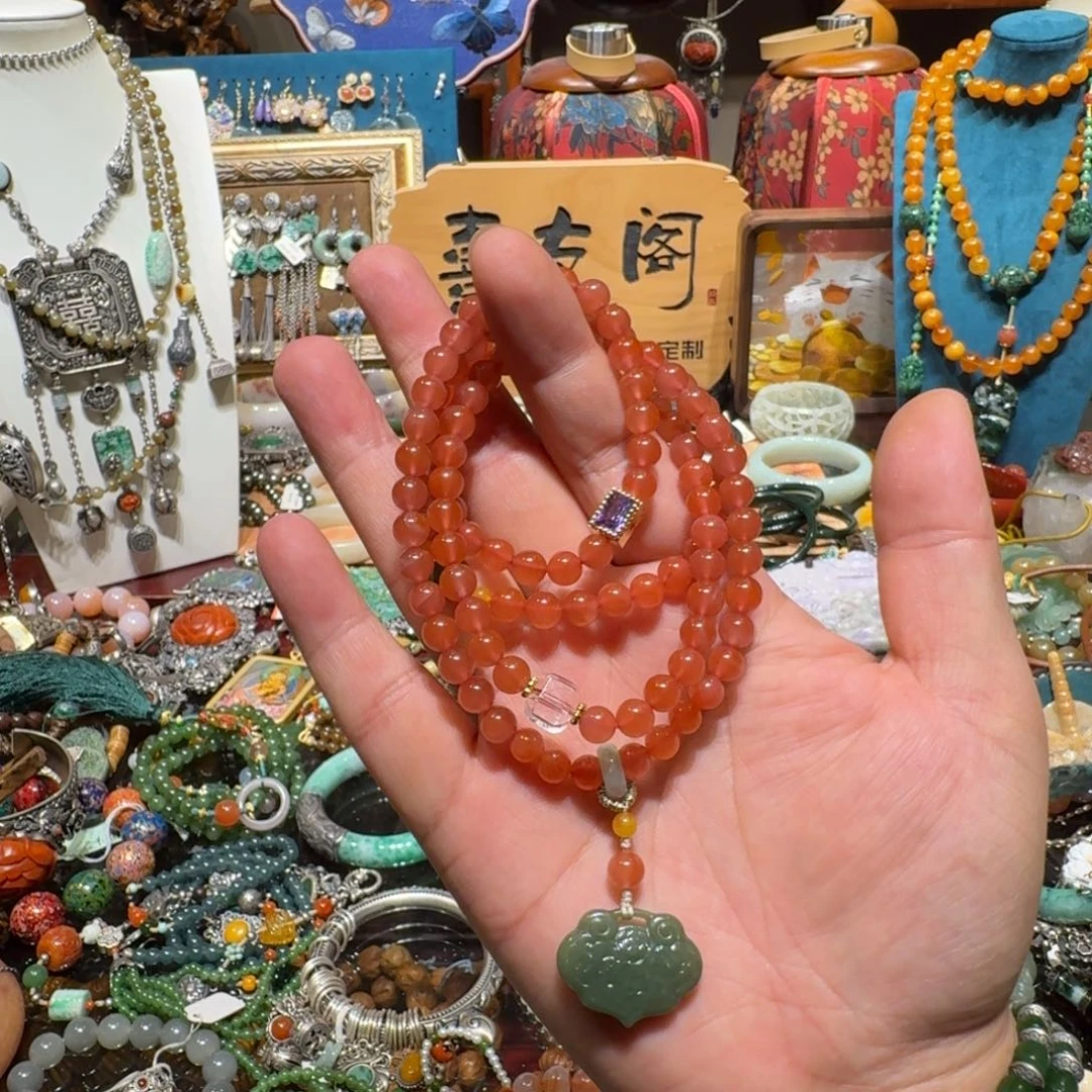 南红玛瑙未镶嵌颈饰主播设计款冰飘南红毛衣链/手链4圈