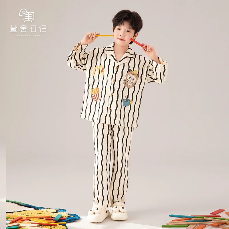 儿童睡衣男孩春秋季纯棉长袖卡通套装中大童休闲风透气家居服789