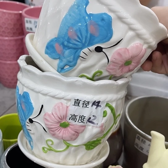 多肉绿植陶瓷花盆9.9包邮，有孔