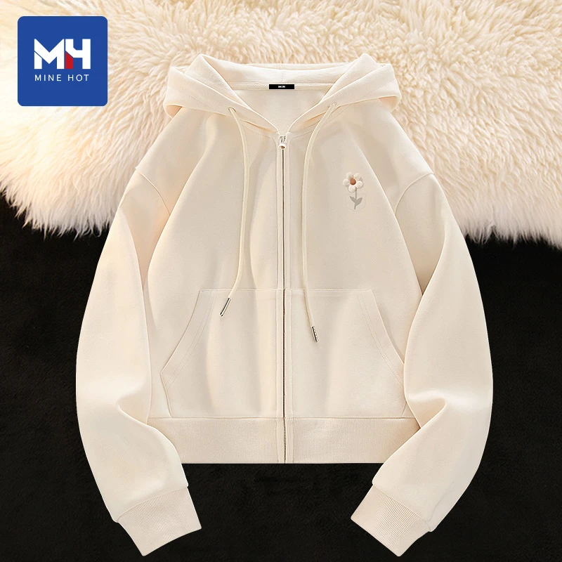 唐狮集团MH奶白外套女2025新款春秋开衫中学生短款运动休闲卫衣H