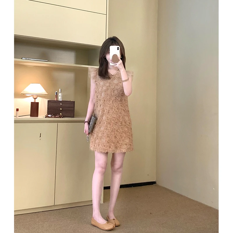 FUGUI RICH小个子无袖连衣裙设计感飞飞袖出游裙子法式氛围感短裙