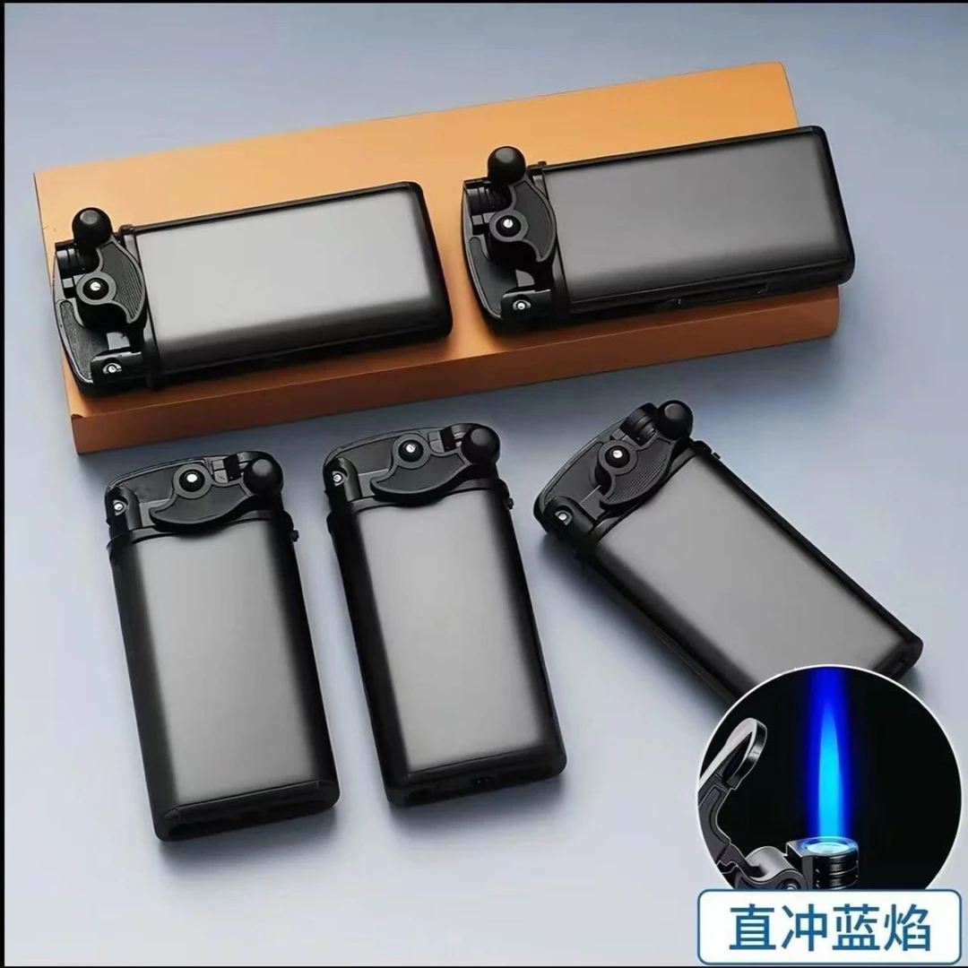 高档新款创意摇臂充气防风打火机金属蓝焰直冲个性翻盖式批发定制
