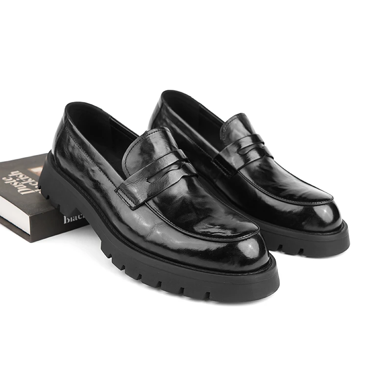 PLANET SUNNY新款皮鞋男士一脚蹬真皮透气百搭大头男鞋商务正装鞋