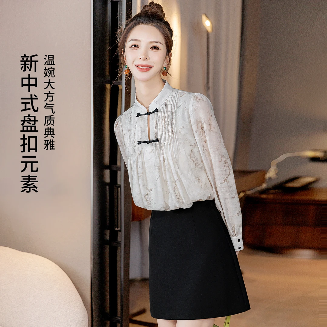 丝柏舍流光风秋装女印花新中式衬衫清冷系禅意衣服女S51R0335C