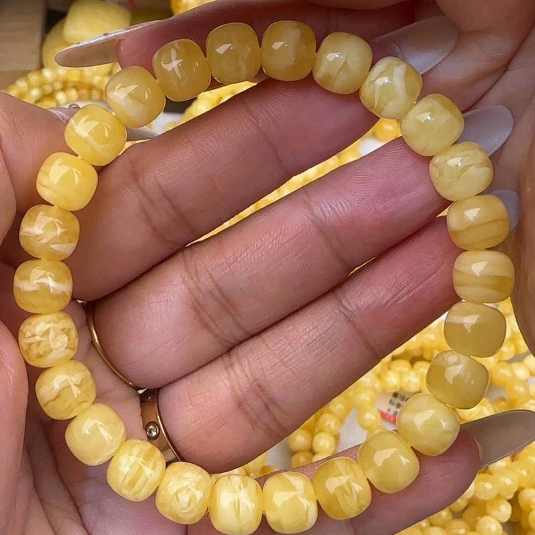 蜜蜡未镶嵌手链白花虎皮妖花老型手串