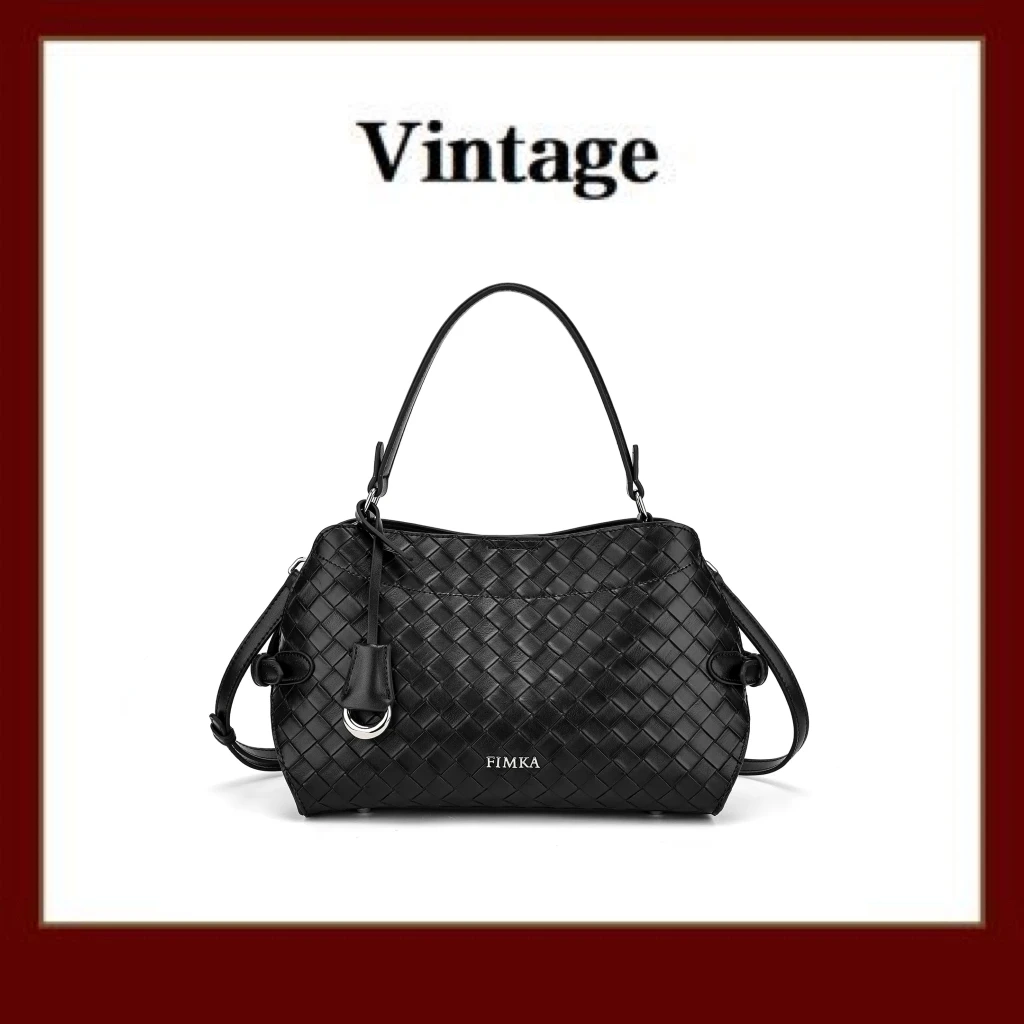 FIMKA时尚潮流黑色编织手提单肩包包