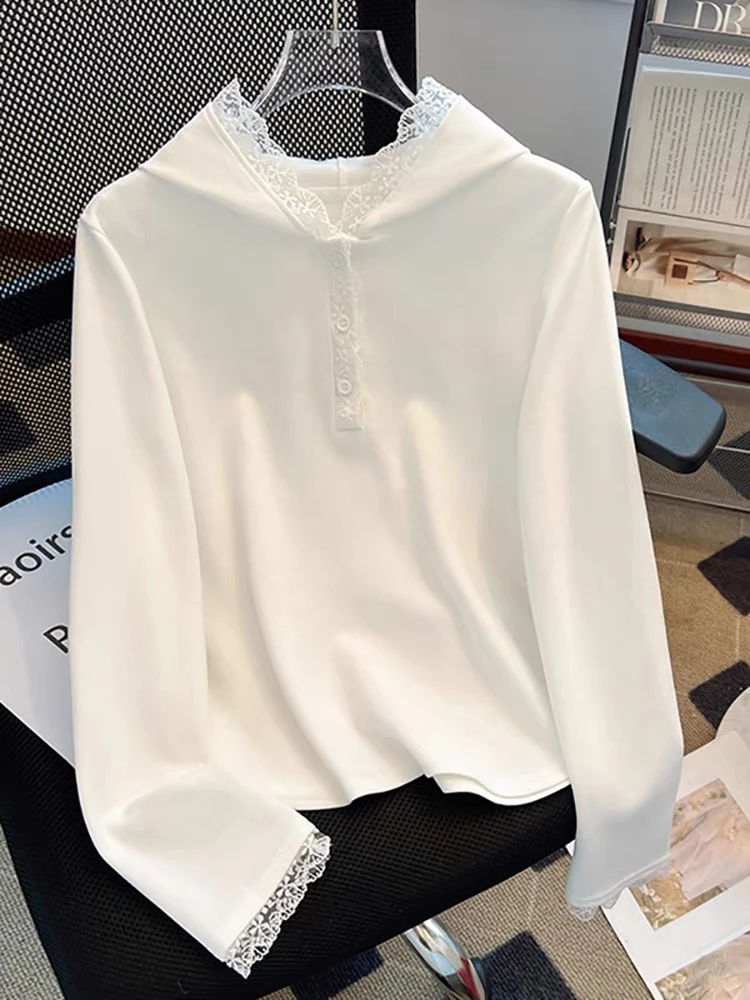 W【帽子蕾丝】2025春季新款 常规款 蕾丝T恤 百搭圆领时尚休闲