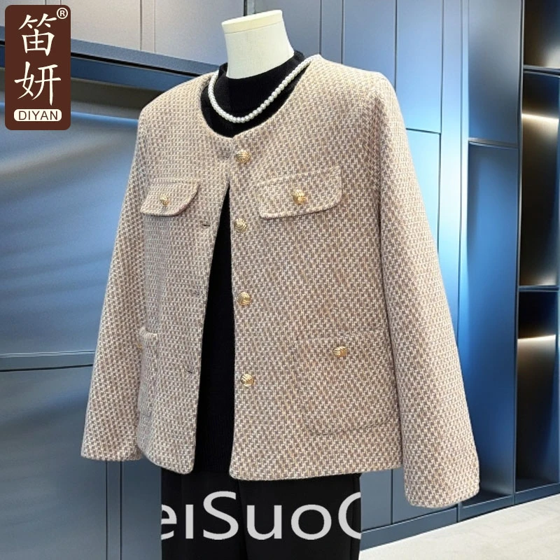 中年妈妈秋装小香风外套中老年女装时尚短款毛呢阔太太洋气质外套