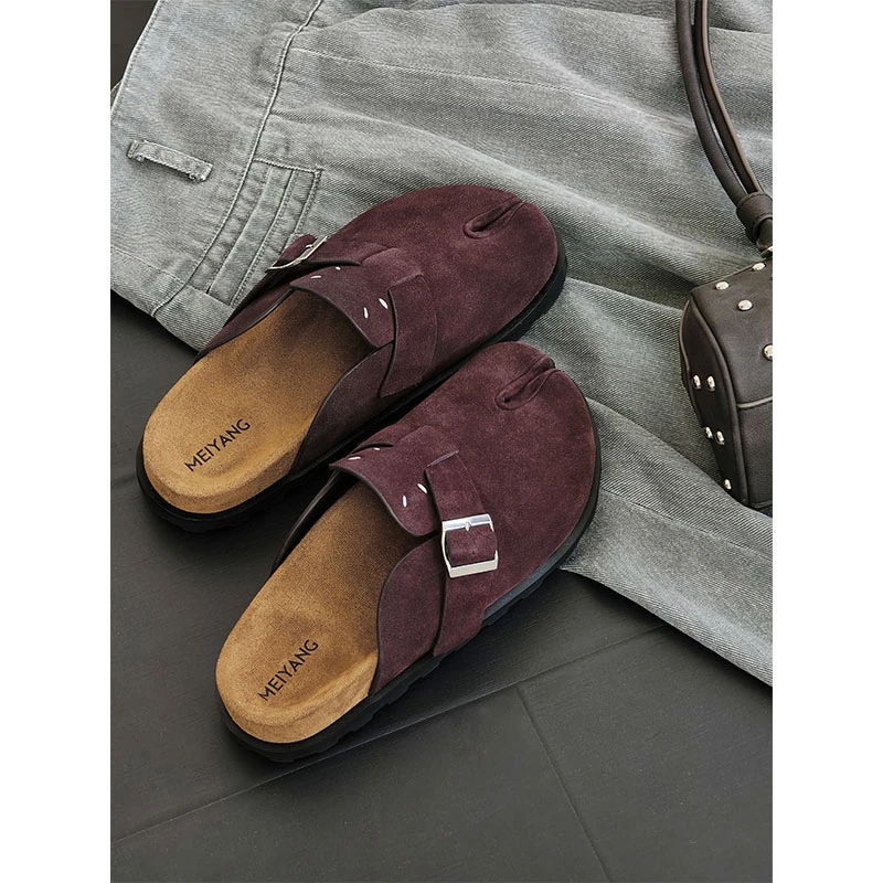 A美洋MEIYANG 红茶分趾鞋【商场同款】简约百搭撞色勃肯半拖鞋-周四