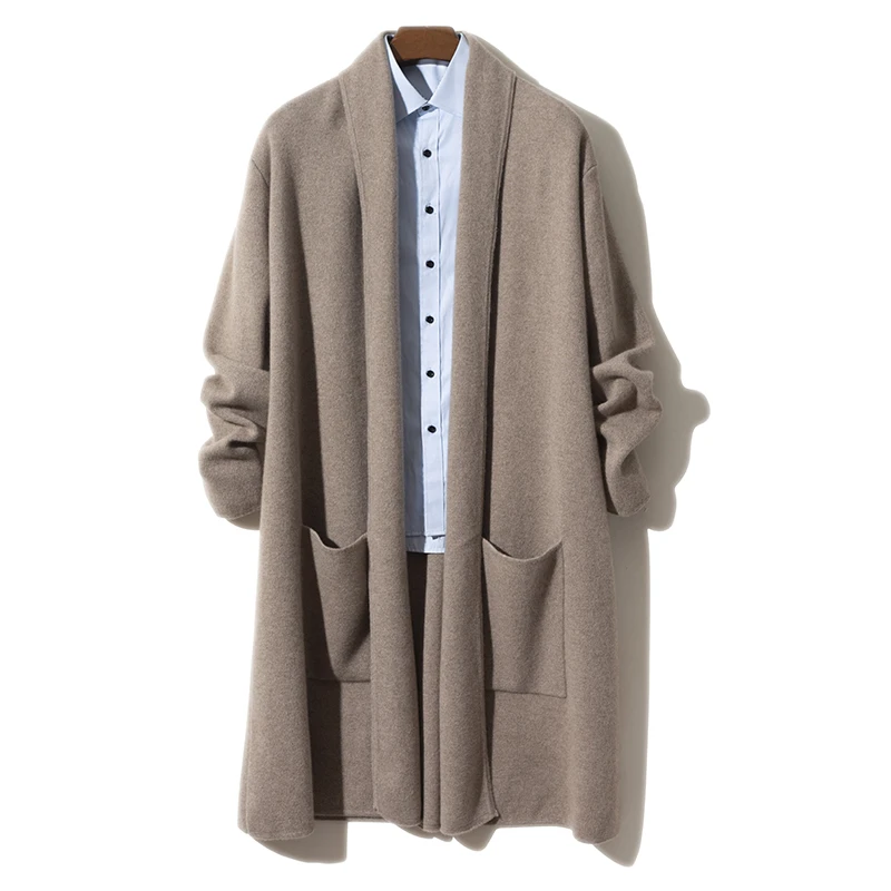 平针中长款开衫羊绒衫