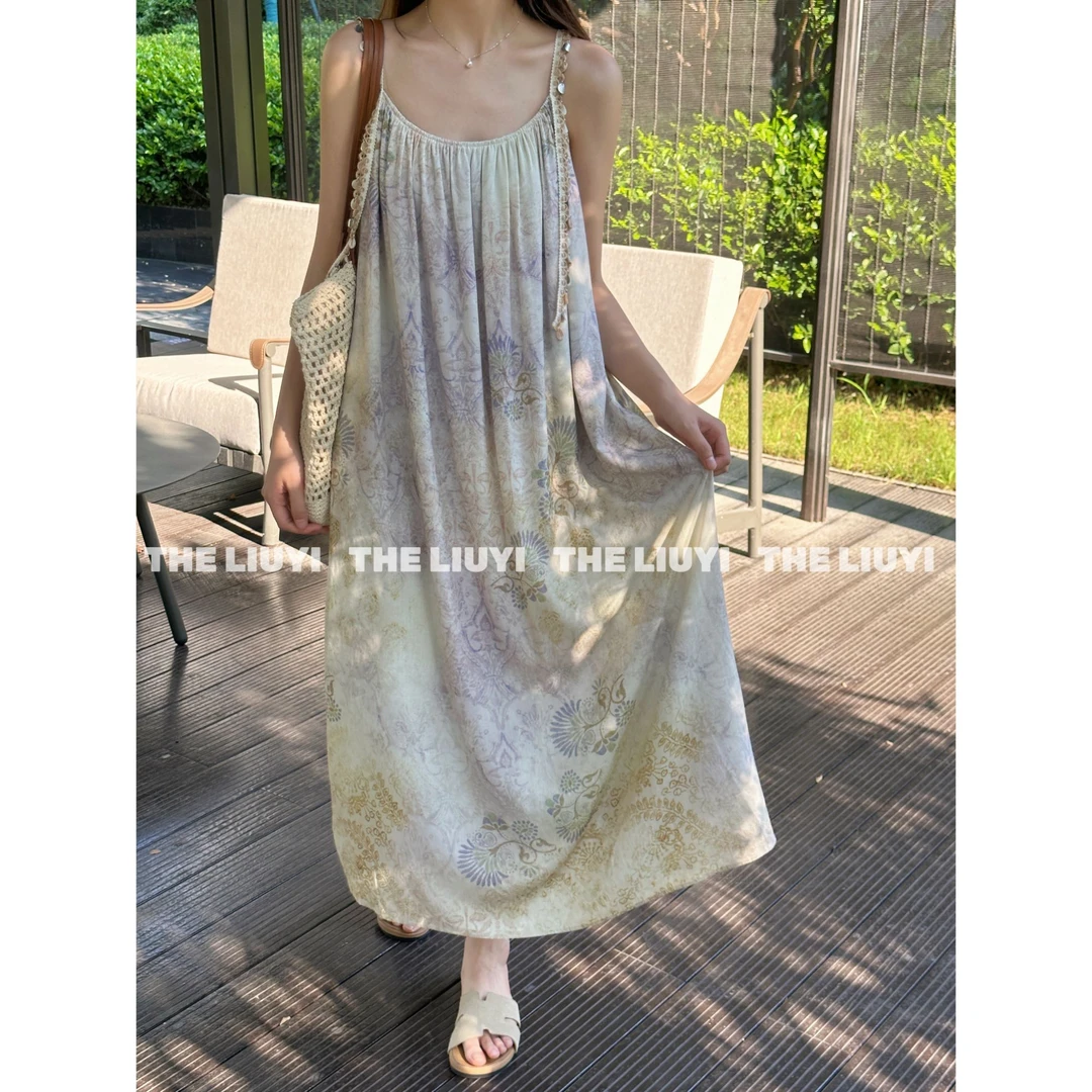 【LIUYI】新款拼接设计感度假吊带连衣裙57014
