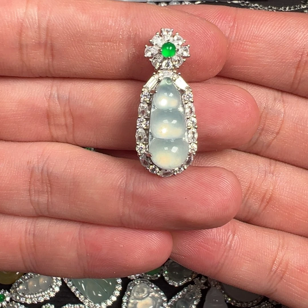 翡翠银S925镶嵌吊坠(不含链)